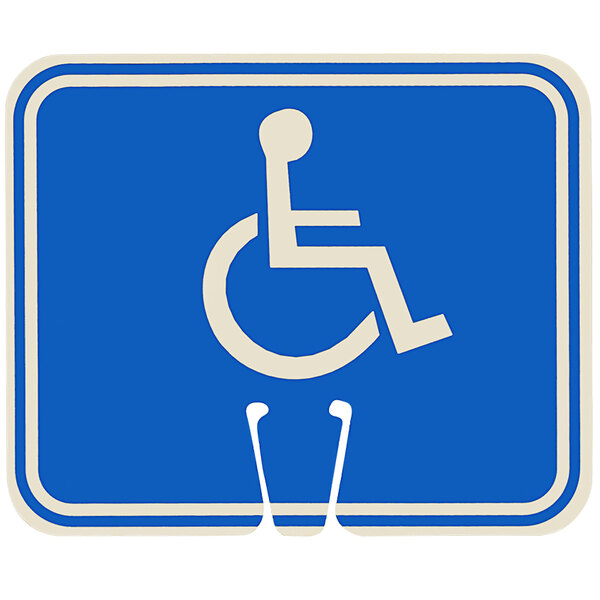 A blue single-sided "Handicap Parking Only" cone sign with a white symbol.