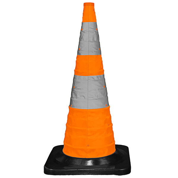 A Cortina 30" traffic cone with reflective bands on a black base.