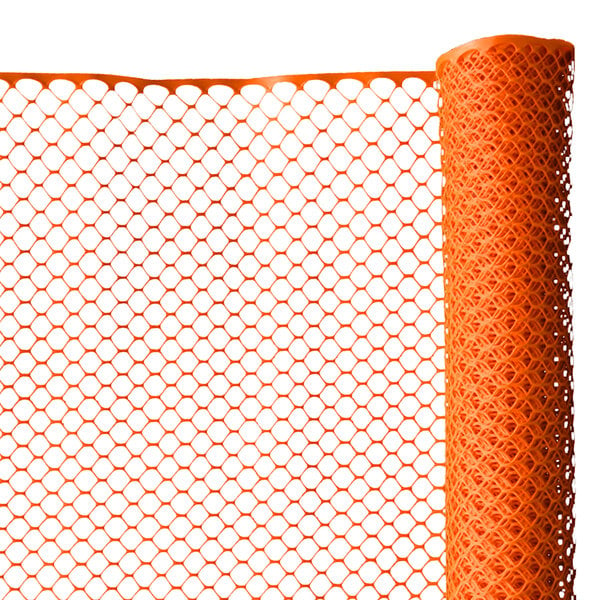 A roll of orange plastic safety fencing with a diamond pattern.