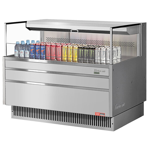 Turbo Air TOM-48L-UF-S-1S-N 47" Stainless Steel Horizontal Refrigerated Open Curtain Merchandiser