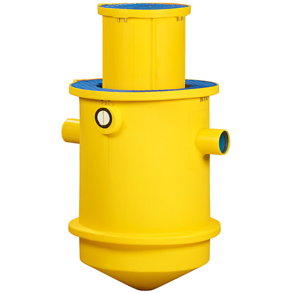 A yellow cylinder with blue caps and a blue top.