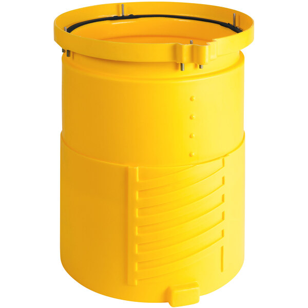 A yellow plastic cylinder with a yellow lid.