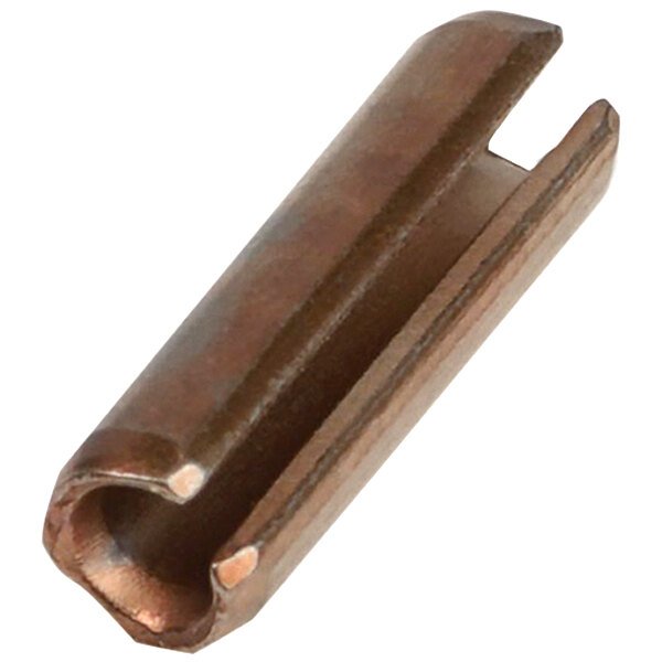 A copper colored metal split pin.