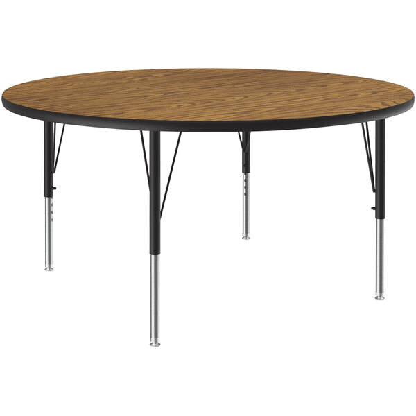 Correll 48″ Round Medium Oak 19″ – 29″ Adjustable Height Thermal-Fused Laminate Top Activity Table