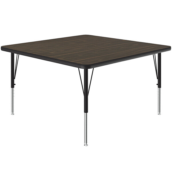 Correll 48″ Square Walnut 19″ – 29″ Adjustable Height Thermal-Fused Laminate Top Activity Table