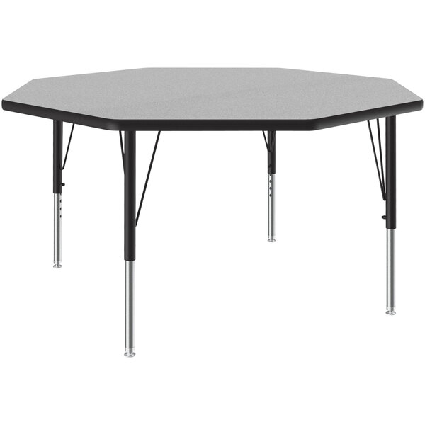 Correll 48″ Octagon Gray Granite 19″-29″ Adjustable Height Thermal-Fused Laminate Top Activity Table with Black Legs and Black T-Mold
