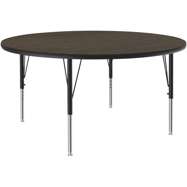 Correll 42″ Round Walnut 19″ – 29″ Adjustable Height Thermal-Fused Laminate Top Activity Table