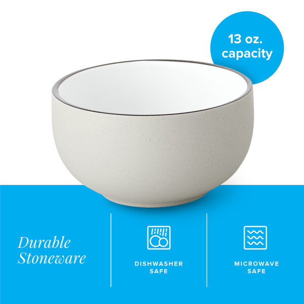 A gray matte stoneware bowl with a 13 oz. capacity.