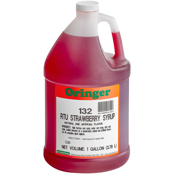 Oringer Strawberry Milkshake Base Syrup 1 Gallon 4/Case