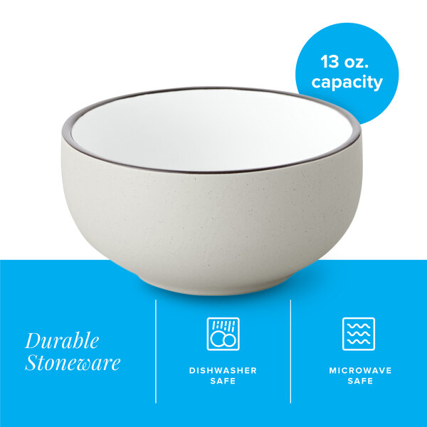 A gray matte stoneware bowl with a 13 oz. capacity.