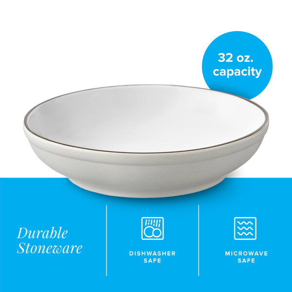 A gray matte stoneware pasta bowl with a 32 oz. capacity.