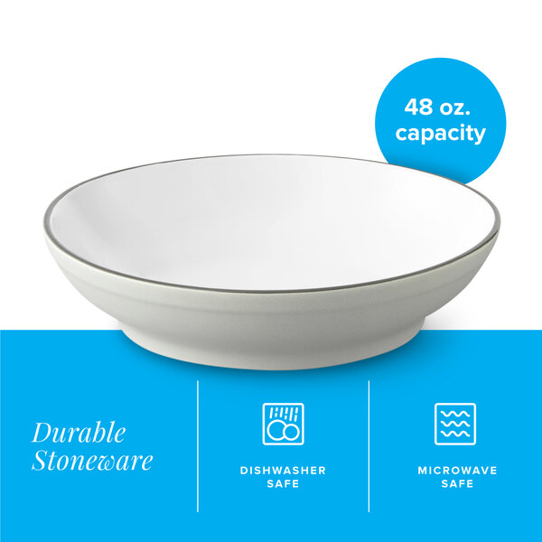 A gray matte stoneware pasta bowl with a 48 oz. capacity.