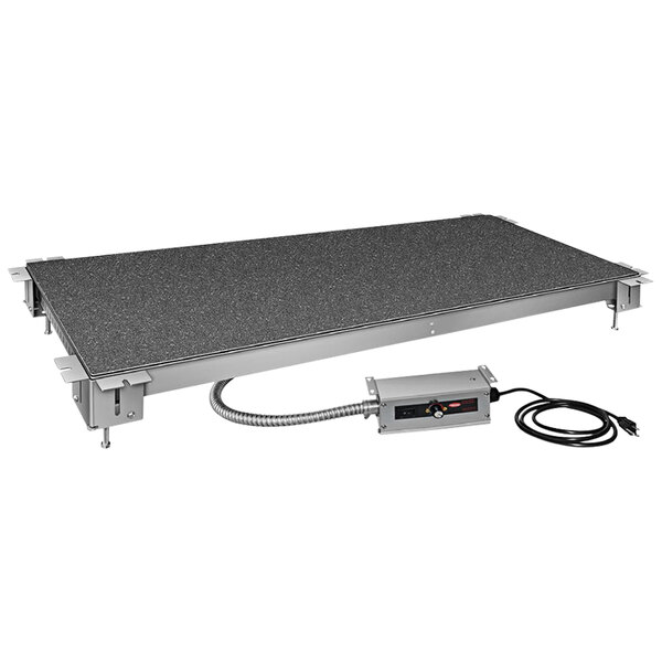 A grey rectangular Hatco heated shelf with a power cord.