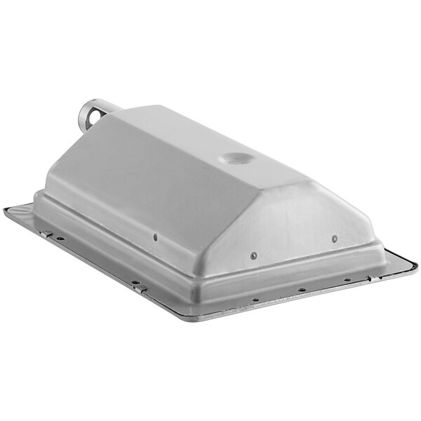 A silver metal Avantco burner box with a handle.