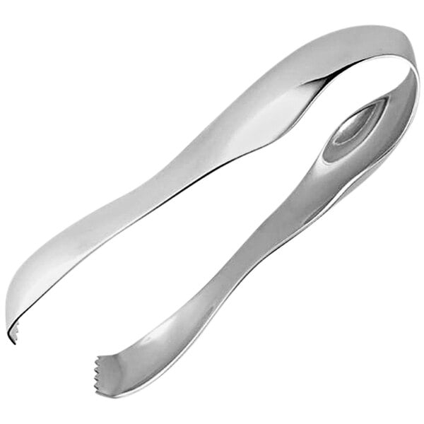 American Metalcraft stainless steel ice tongs with a curved end.