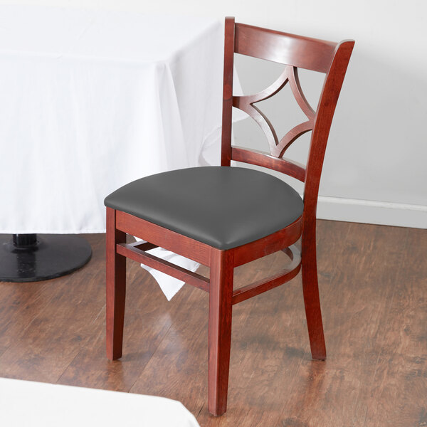 Lancaster Table & Seating Mahogany Finish Wooden Diamond Back Chair with Dark Gray Padded Seat