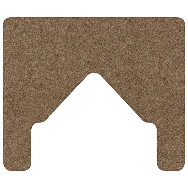 A close-up of a triangular tan carpet with a white border.