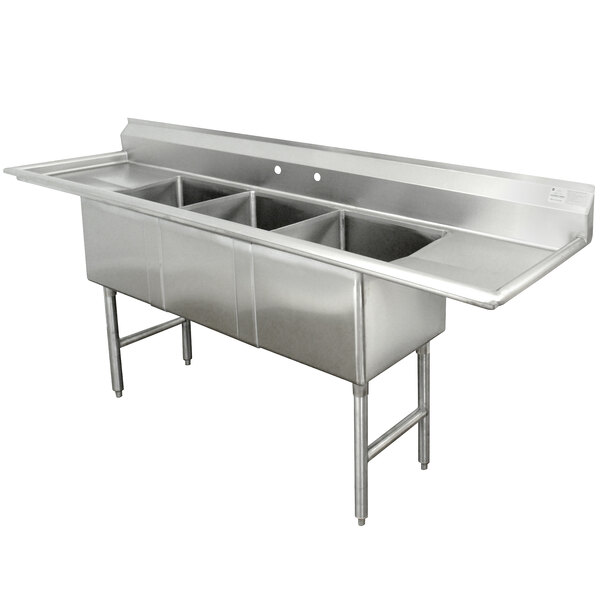 Advance Tabco FC-3-1824-24RL Three Compartment Stainless Steel Commercial Sink with Two Drainboards - 102"