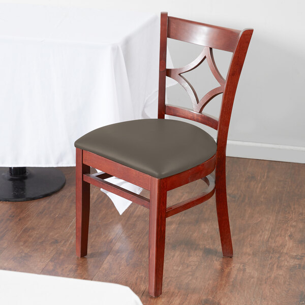 Lancaster Table & Seating Mahogany Finish Wooden Diamond Back Chair with Taupe Padded Seat