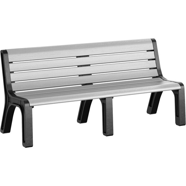 MasonWays 72" x 26" x 33" Gray Plastic MalibuStyle Bench with Black Legs
