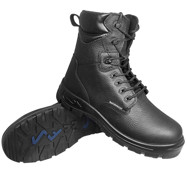 A pair of Genuine Grip black composite toe boots with laces.