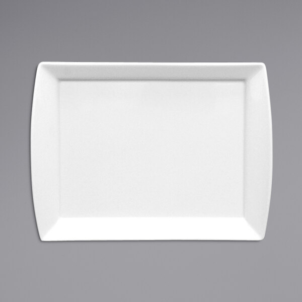A white rectangular porcelain tray with handles.
