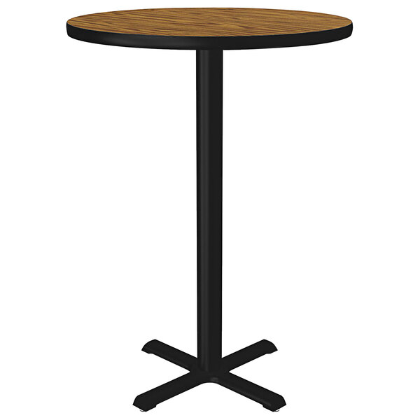 Correll 24″ Round Medium Oak Finish Bar Height Thermal-Fused Laminate Top Cafe / Breakroom Table