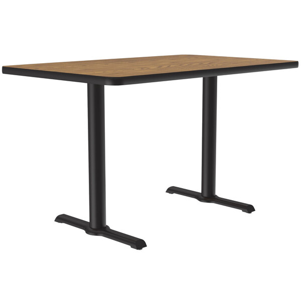 Correll 30″ x 60″ Rectangular Medium Oak Finish Standard Height Thermal-Fused Laminate Top Cafe / Breakroom Table with Two T Bases