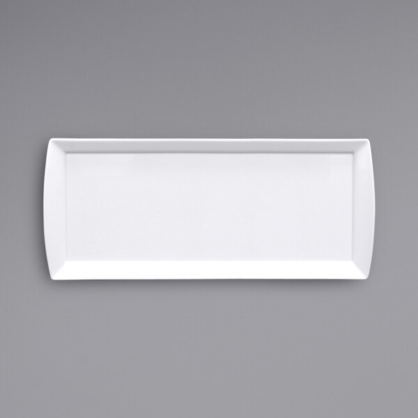 A white rectangular Fortessa Tavola porcelain tray with handles.