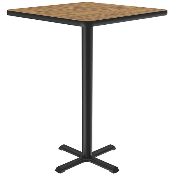 Correll 24″ Square Medium Oak Finish Bar Height Thermal-Fused Laminate Top Cafe / Breakroom Table