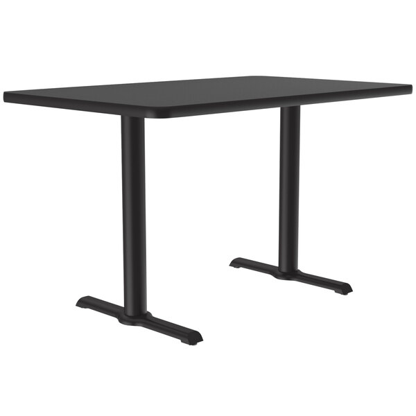Correll 30″ x 60″ Rectangular Black Granite Finish Standard Height Thermal-Fused Laminate Top Cafe / Breakroom Table with Two T Bases