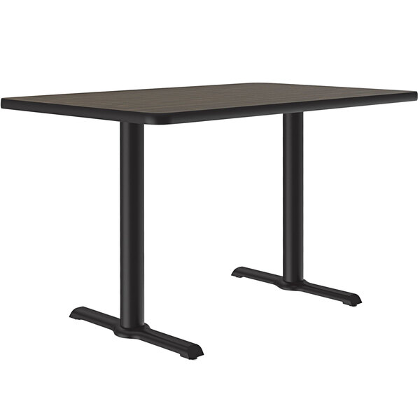 A black rectangular Correll cafe table with two black T bases.