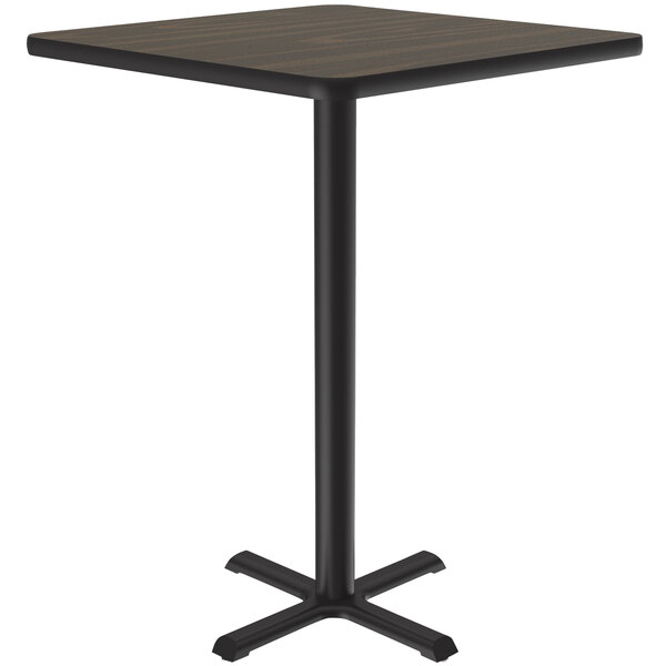 Correll 24″ Square Walnut Finish Bar Height Thermal-Fused Laminate Top Cafe / Breakroom Table