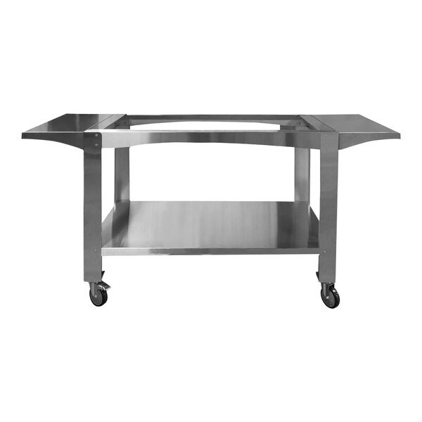 A WPPO stainless steel stand with wheels.