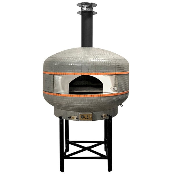 A large grey WPPO outdoor pizza oven with a metal door.