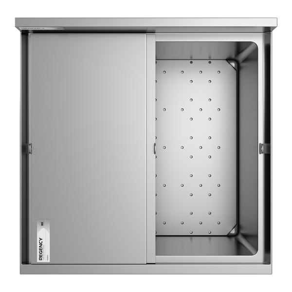 A stainless steel beer box with a sliding lid and perforated interior, designed for commercial use.