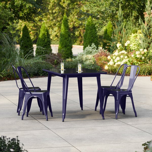 Lancaster Table & Seating Alloy Series 47 1/2" x 29 1/2" Sapphire Standard Height Outdoor Table with 4 Cafe Chairs