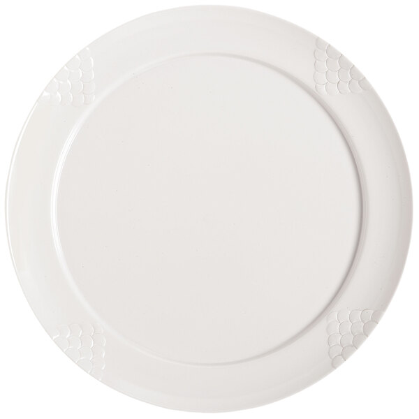 A white GET Sonoma melamine plate with a design on it.