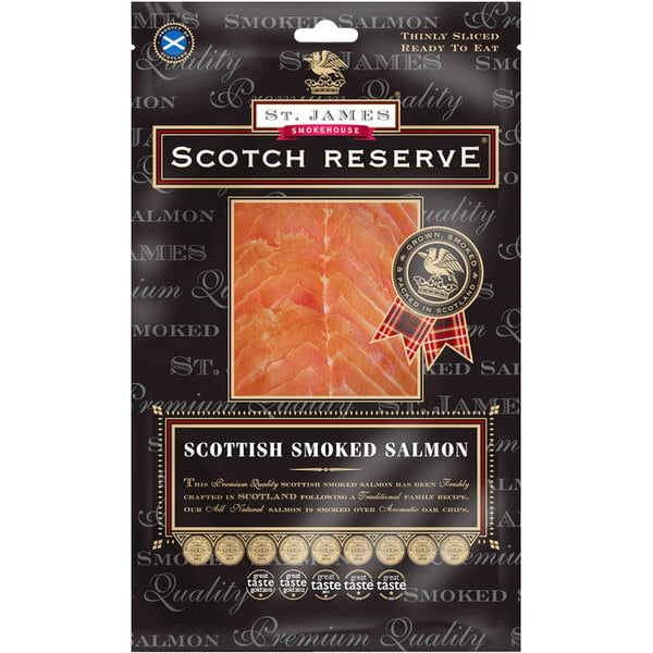 A package of St. James Smokehouse Scotch Reserve Smoked Salmon Fillet.