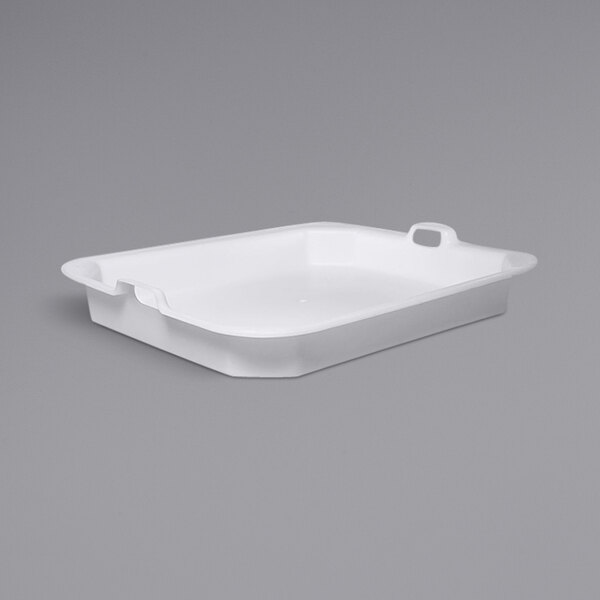 A white rectangular Bonar Plastics ice tray with handles.