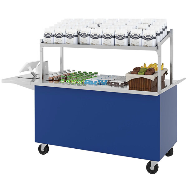 A Regal Blue LTI Streamline food cart with a variety of food items on it.
