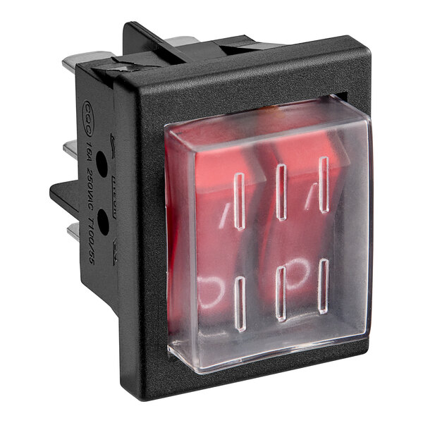 A black square ServIt power switch with a clear plastic cover and red lights.