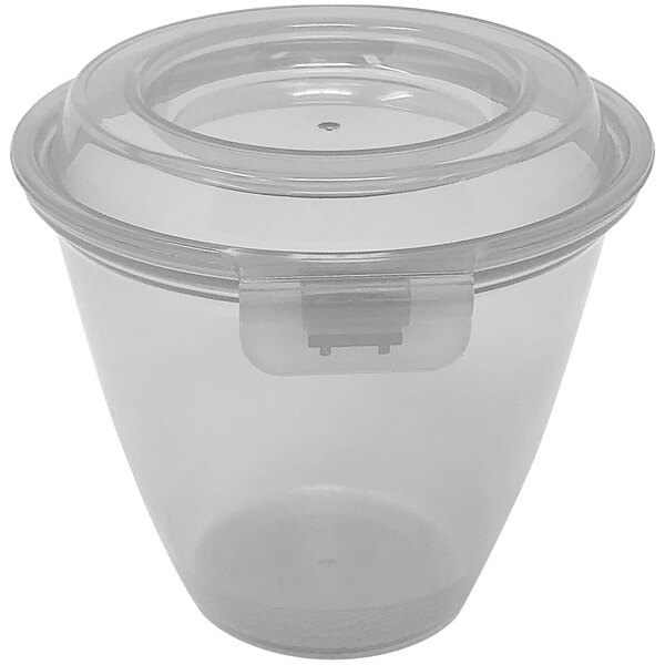 A case of 24 clear plastic GET Eco-Takeout side dish containers with lids.