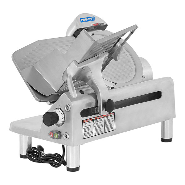 A ProCut meat slicer with a metal blade.