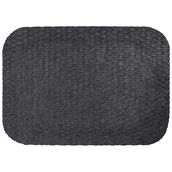 A close up of a black Hog Heaven anti-fatigue mat with a diamond pattern.