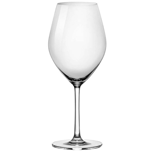 An Anchor Hocking Sondria Bordeaux wine glass with a stem on a white background.