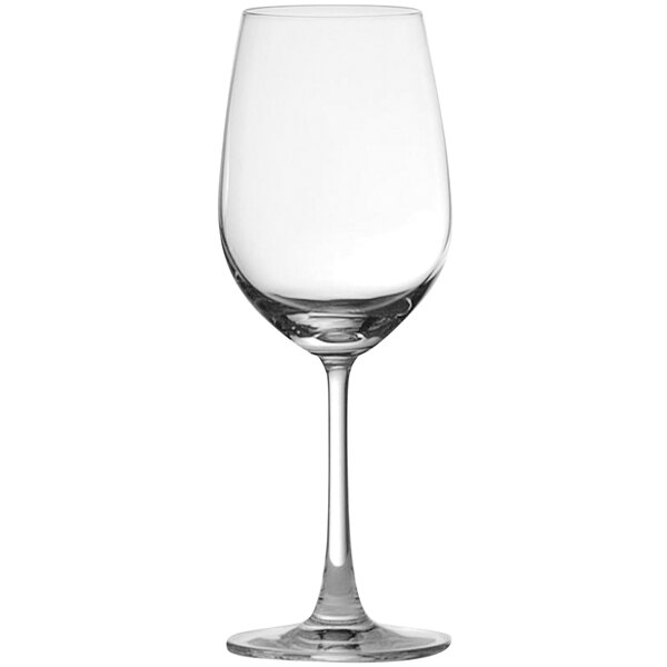 An Anchor Hocking Matera wine glass with a stem and clear glass.