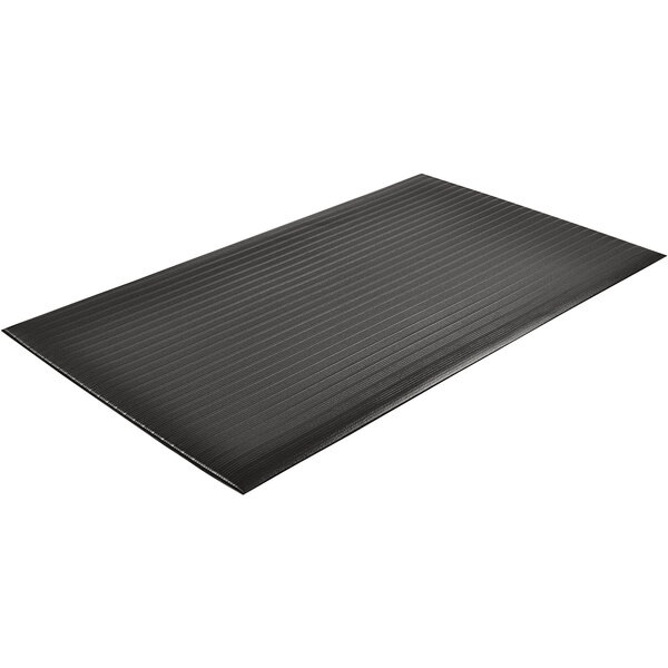 A black rectangular Notrax Airug anti-fatigue mat with lines on it.