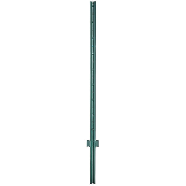 A long green pole with holes in a metal base.