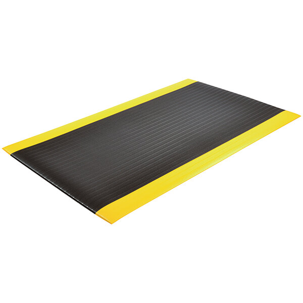 A black and yellow Notrax Airug anti-fatigue mat with a black border.